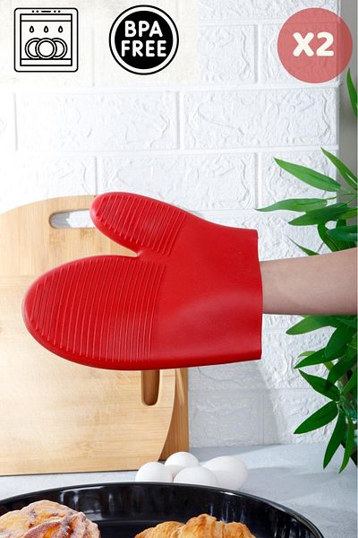 HOMENIVA 2 Pieces Red Silicone Oven Mitts