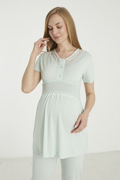 Miss Dünya Lissa Water Green Polka Dot Maternity and Maternity Pajamas Set