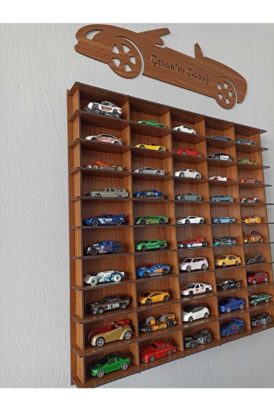 CrDesign Ahşap Oyuncak Araba Rafı 1/64 Araçlar Için (ceviz)