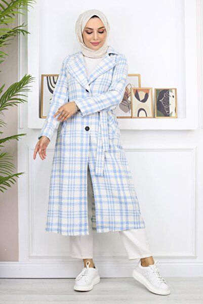 Modamihram Карирано палто Şanel Kaşe Синьо 19137