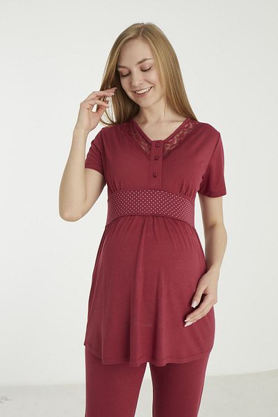 Miss Dünya Lissa Claret Red Polka Dot Dressing Gown Pregnant and Maternity