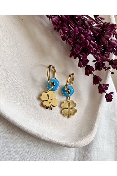 Volala Altın Renk Yonca Figürlü Çelik Küpe