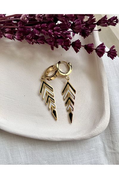 Volala Gold Color Leaf Figured Steel Earrings