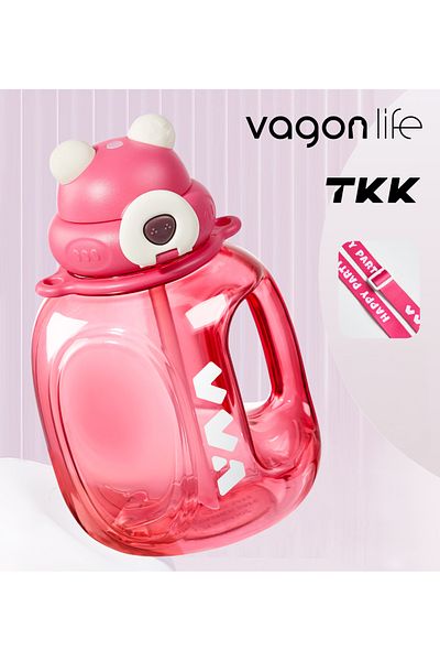 Vagonlife TKK 1200ml Tritan Flask with Lockable Lid and Carrying Strap Suitable for Use with or without Strawberry