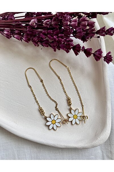 Volala أقراط متدلية من الفولاذ على شكل ديزي ذهبي اللون