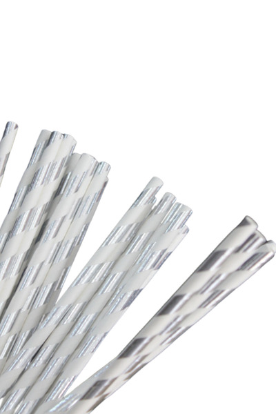 PASTRY PLANET Kağıt Pipet 25 Adet Beyaz Çizgili