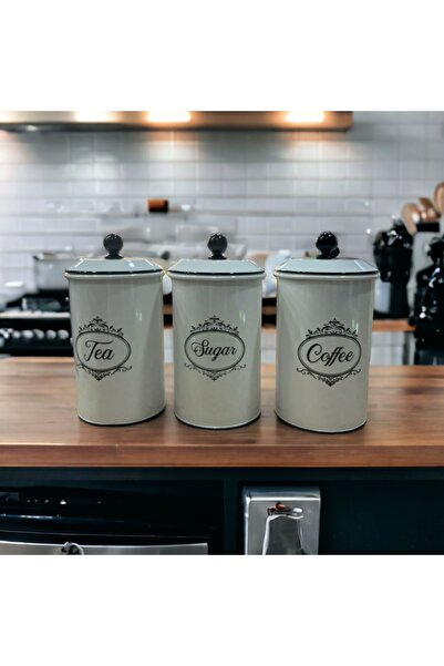 LUCKYHOMES Galvanized 3-Piece Metal Pulses Jar - Tea/Coffee/Candy 47cm Jar with Rim