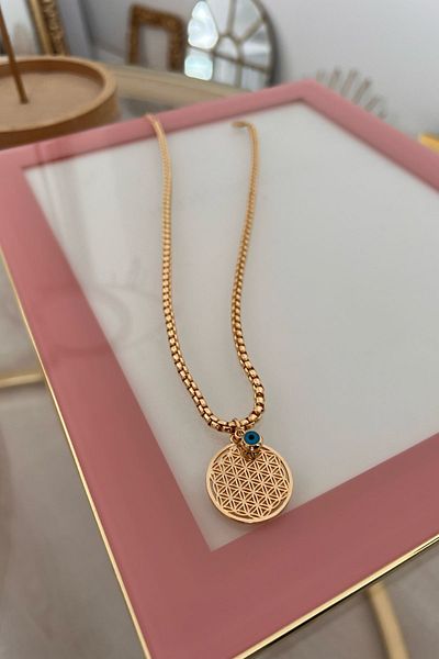 Trendy Butik زهرة الحياة وقلادة بتفاصيل عين الشر مع سلسلة ثعبان