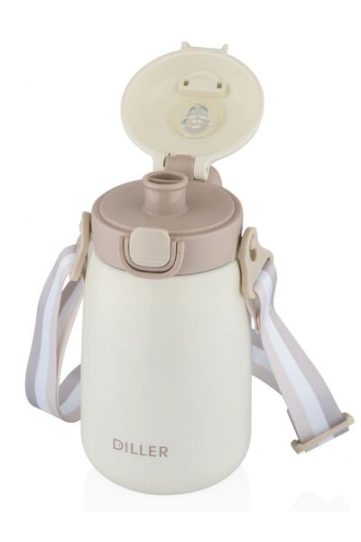 DILLER 420 ml Stainless Steel - Double Walled White Children's Thermos Flask - Girls and Boys