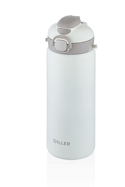 DILLER 700 ml Stainless Steel White Thermos Flask - for Children and Adults, with Straw and Wide a