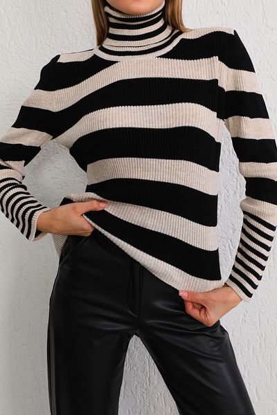 BİKELİFE Damen-Strickpullover aus weichem Lycra mit Steinstreifen und Struktur