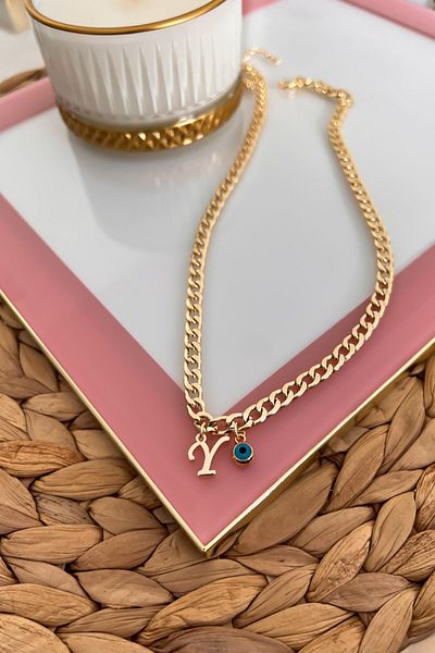 Trendy Butik قلادة سلسلة حنين رفيعة مع حرف Y وعين الشر المتدلية