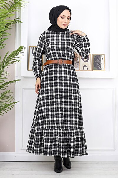 Modamihram Черна рокля с хиджаб с волани 19165