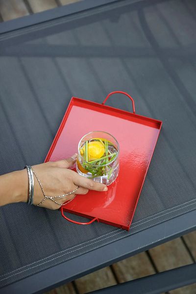LUCKYHOMES Country Style Red Galvanized Square Tray 24 cm l