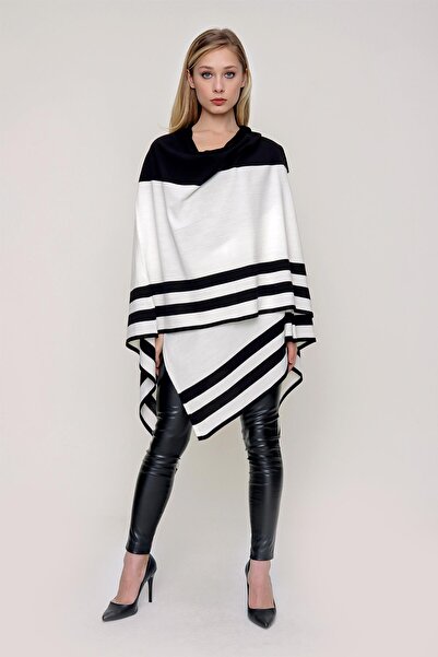 CHUBA Tricotaj în dungi pentru damă Poncho negru-ecru 22wk263