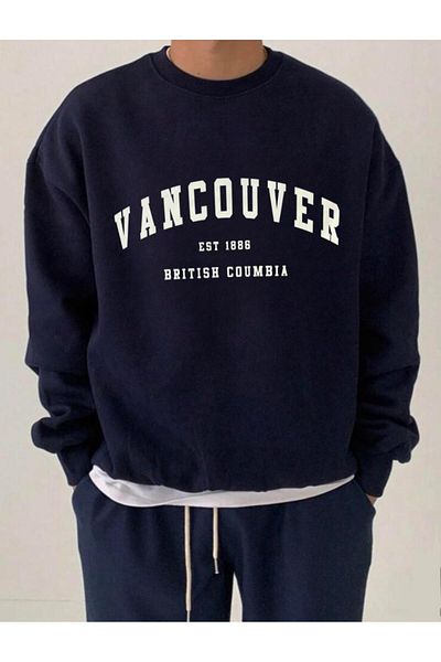 My Blog Hanorac oversize bleumarin cu imprimeu Vancouver