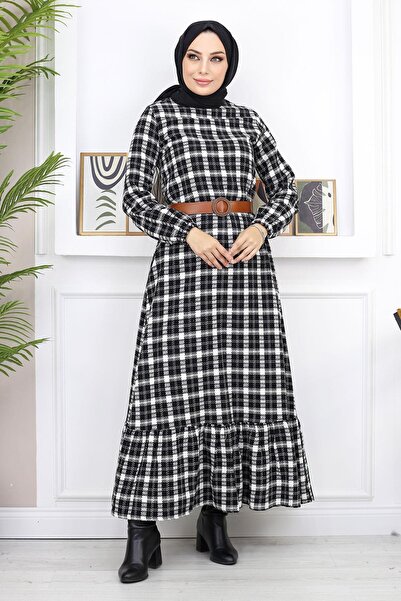 Modamihram Черна рокля с хиджаб с волани 19165