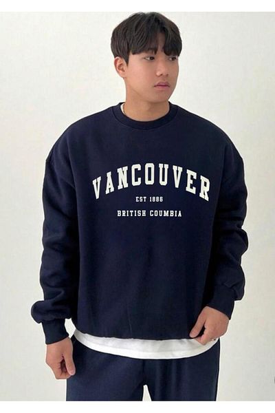 My Blog Hanorac oversize bleumarin cu imprimeu Vancouver