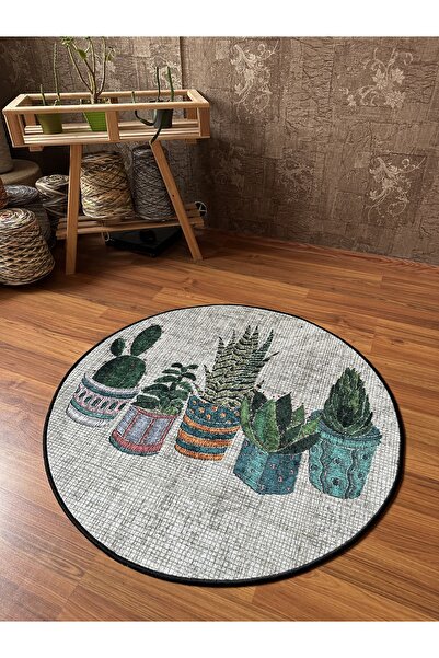 DECORİST YUVARLAK RUSTİK DESENLİ KAYMAZ ÖZELLİKLİ DOKUMA TABAN YIKANABİLİR Kİ...
