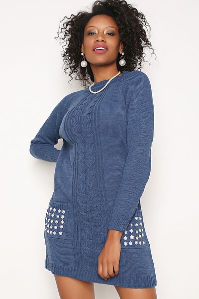 AVORWE Impletitura de par cu model buzunare decolteu cu perle brodate tricotaje mini rochie