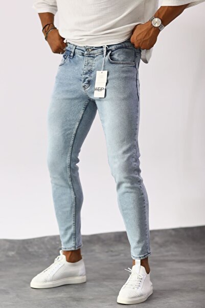 MADZEYMODA Men's Slim Fit Snow Wash Blue Jeans