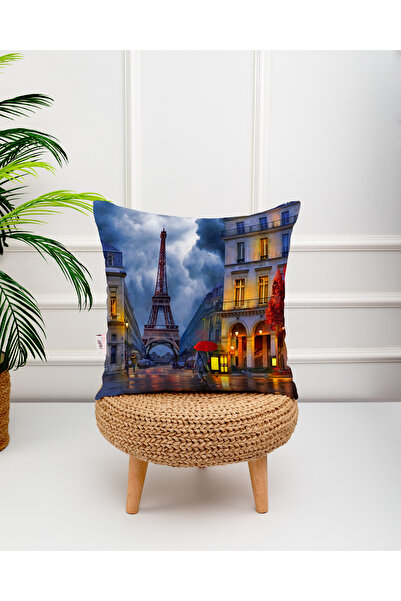 menesahome Κάλυμμα μαξιλαριού με θέμα το Παρίσι, Μπλε μαξιλάρι με θέμα το Παρίσι