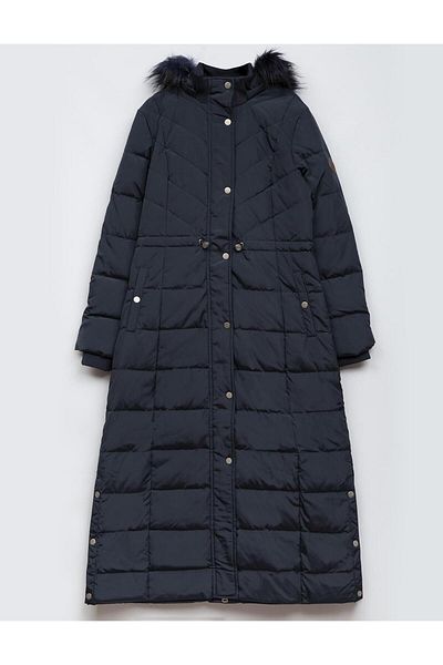 Kayra Quilted Goose Feather Hooded Fur Coat Black