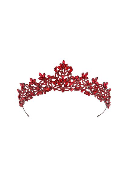Hayalperest boncuk Bright Crystal Jewelled Bridal Henna Crown Princess Crown Bright Shiny Bridal Crown Hair Accessory Red