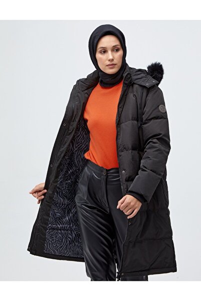 Kayra Quilted Stand Collar Hooded Fur Coat