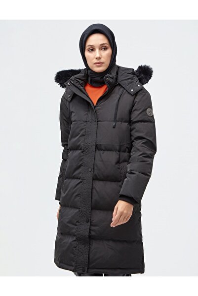 Kayra Quilted Stand Collar Hooded Fur Coat
