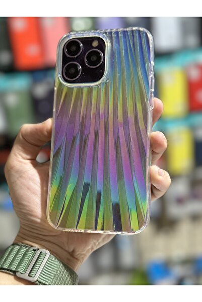 HyperAge iPhone 14 Pro Max Uyumlu Kılıf Şerit Perde Hologramlı Her Açıda Renk Geçişli Soft Kapak