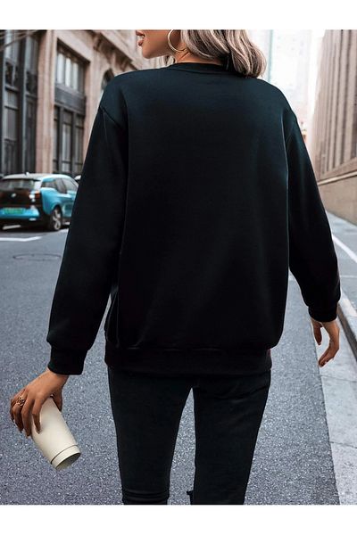PALPİTO Hanorac oversize pentru damă, negru, cu imprimeu Smile