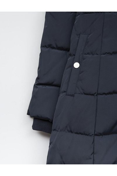 Kayra Quilted Goose Feather Hooded Fur Coat Black