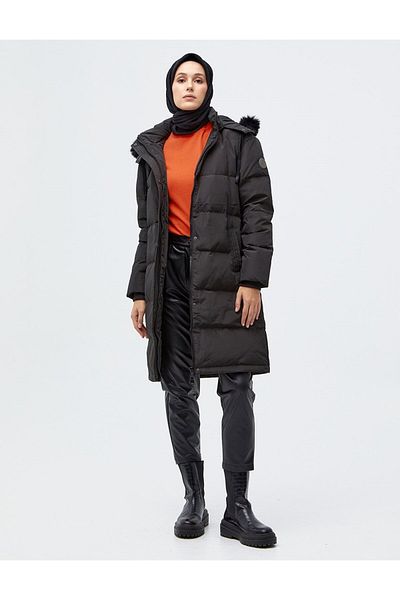 Kayra Quilted Stand Collar Hooded Fur Coat