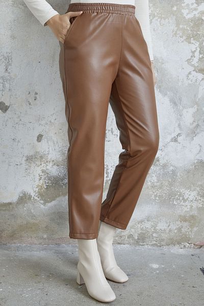InStyle Kožené kalhoty Selly Elastic Pas - Tan