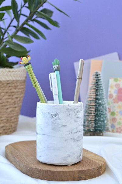 Bi' Dolu Dükkan حامل قلم منقوش بالرخام وحامل فرشاة الأسنان وحامل فرشاة المكياج