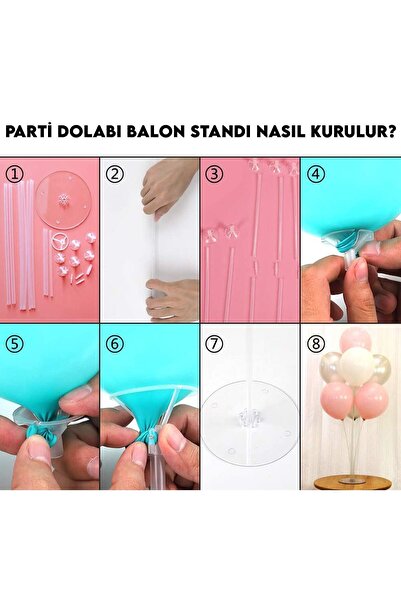 Parti dolabı 2 Adet 7'li Balon Standı Ve 14 Adet Gümüş -mavi - Beyaz Metalik Balon Set