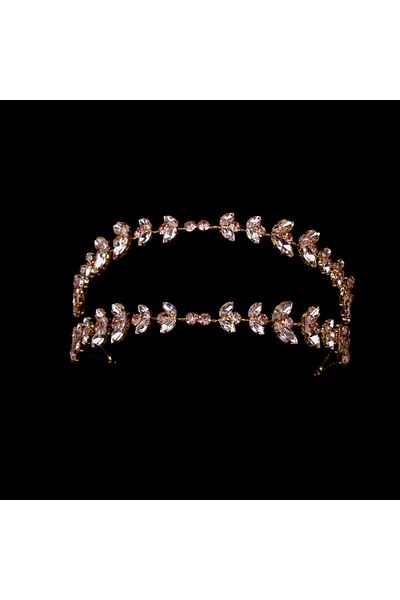 Hayalperest boncuk Alfa Model Gold-Pink Bridal Hair Band - Double Row Accessory