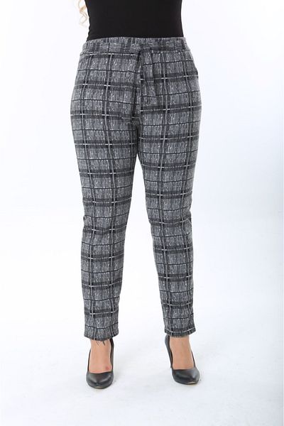 thalep women's large size high waist pocket belted plaid pants