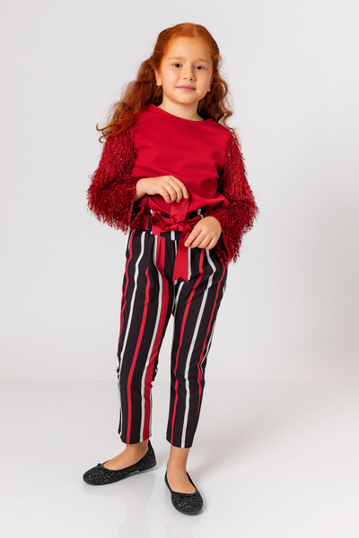 incity Kız Çocuk Bordo Kolu Püsküllü Bluz