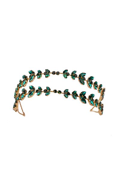 Hayalperest boncuk Alfa Model Gold-Green Bridal Hair Band - Double Row Accessory
