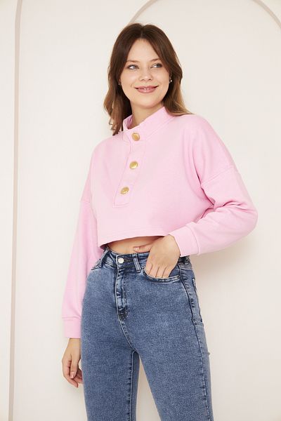 MEGOMEL Multicolored Crop Sweatshirt with Button Detail