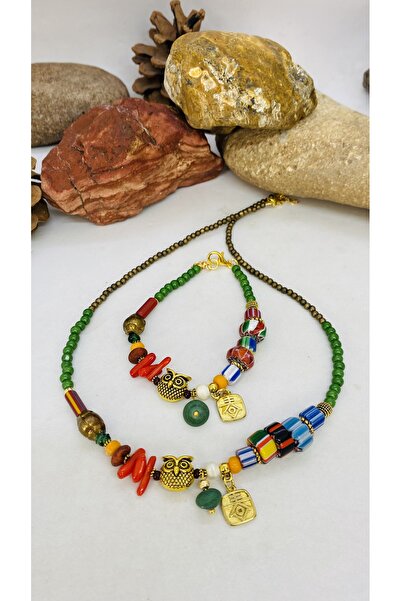 Porsuk Alternatif مجموعة أساور وقلادة نسائية مصنوعة يدويًا من الزجاج التشيكي ...