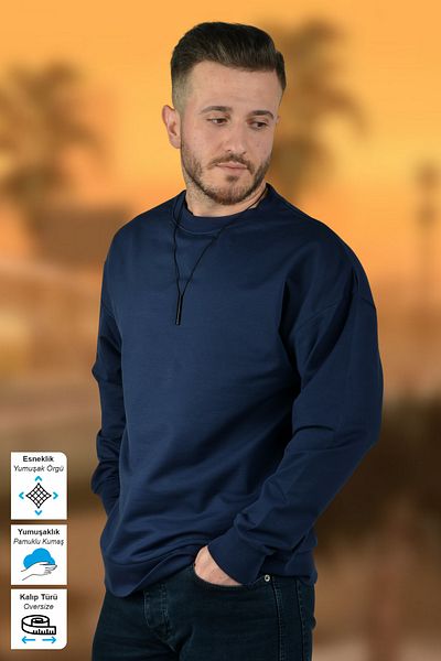 BESSA Ανδρικό Navy Oversize Crew Neck Sweat