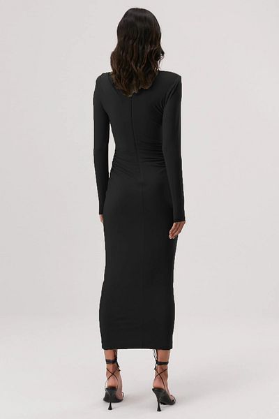 World Fashion Trends Rochie flexibilă din bumbac pieptănat, tricotată groasă, cu mânecă lungă, cu fermoar la spate și detaliu adunat