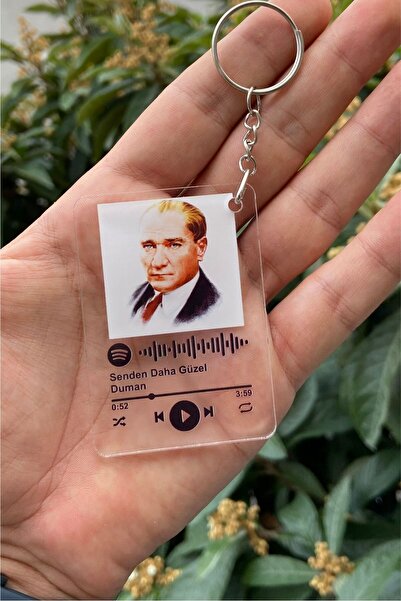 BLUE HOME'S Atatürk Resimli Spotify Barkodlu Şeffaf Anahtarlık