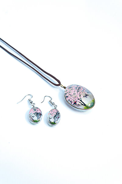 Yaşayan Kolyeler Pembe Gelin Çiçeği Ve Kelebek Kolye Küpe Seti Yk237set