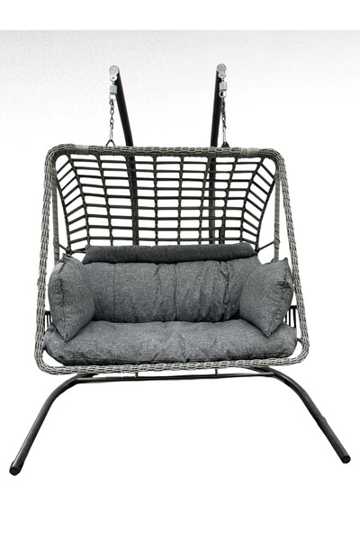 Tu Tienda İKİ KİŞİLİK RATTAN ÖRGÜ BAHÇE BALKON SALINCAĞI,ANTRASİT