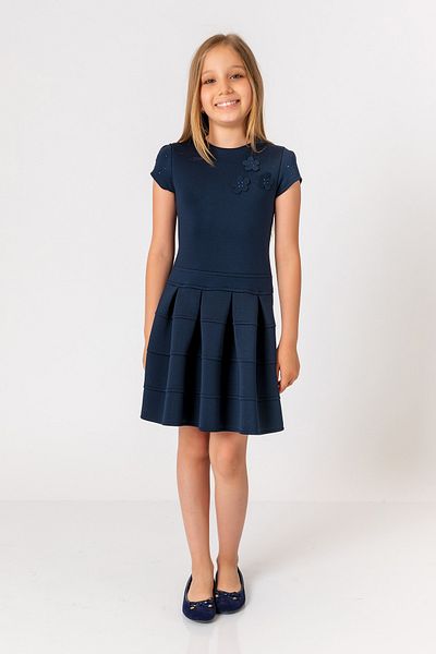 incity Girl's Navy Blue Pleated Skirt Detailed Shoulder Jewelled Dress