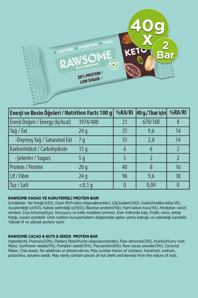 Rawsome Yüksek Proteinli Bar Paketi Glutensiz Ve Vegan 14 Bar